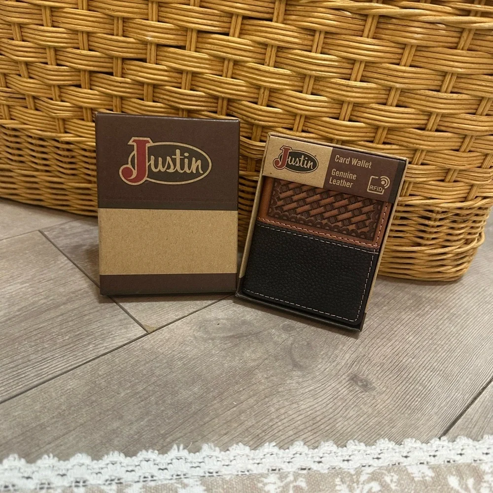 Justin Boots Brown and Black Leather Card Wallet